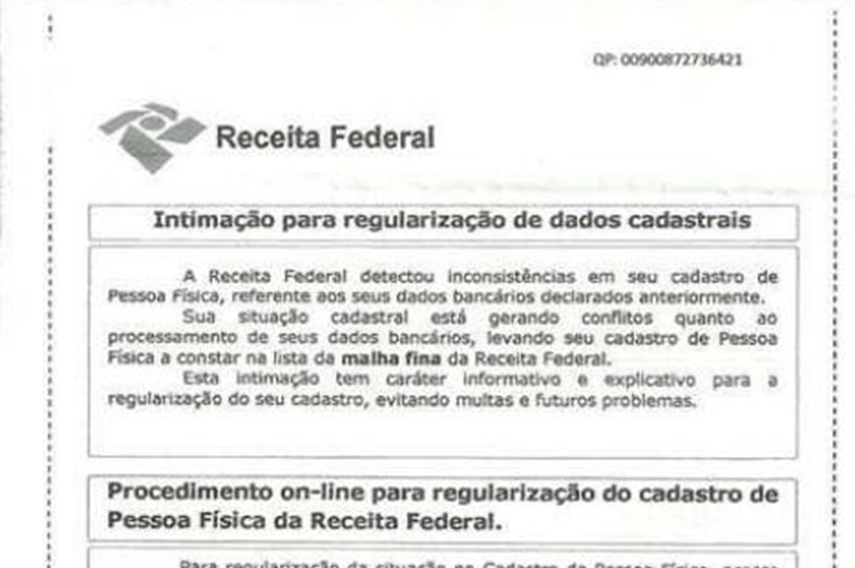 Cuidado! Receita Federal alerta para golpe da regularização de dados cadastrais